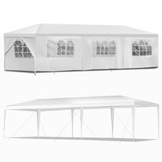 a large white tent with windows on the side