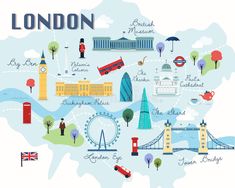 london england map with all the attractions and places to see in it stock photo image