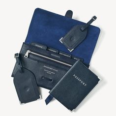 Navy Saffiano Travel Collection Set | Aspinal of London Passport Case, Aspinal Of London, Rfid Wallet, Best Wallet, Travel Wallet, Signature Hardware, Fragrance Gift Set, Travel Collection, Passport Cover