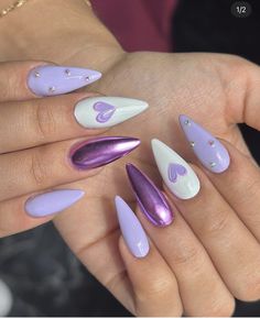 Purple Chrome Nails, Purple Nail Designs, February Nails, Magic Nails, Nails Desing, Funky Nails, Purple Nails, Valentine's Day Nails, Valentines Nails