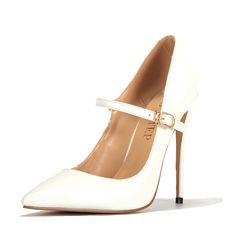 Shop White Patent Leather Stiletto Heel Mary Jane Shoes  color White for Date, Honeymoon, Party, Wedding with worldwide Free shipping & Free return. White Closed Toe Court Shoes For Party, White Almond Toe Court Shoes For Party, White Ankle Strap Court Shoes For Party, Ivory Heels Wedding, Navy Blue Wedding Shoes, Blue Satin Heels, Royal Blue Wedding Shoes, Navy Wedding Shoes, Kitten Heel Wedding Shoes