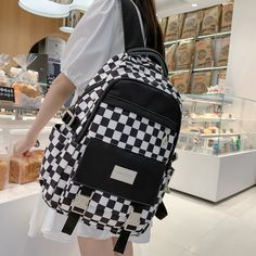 Cute Women's Nylon Backpack for Teenagers Girls Plaid School Bag Female Student Travel Rucksack Large Capacity Student Bookbag [23y 8m 10d] Black School Bags, Women Backpack Travel, Travel Rucksack, Purple Logo, Pad Bag, Student Travel, Makeup Bag Organization, Party Purse, Handbags Casual