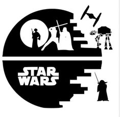 the star wars logo in black and white with an image of darth vader