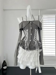 Color: Grey, Size: S Cutecore Outfit, Vintage 2000s Aesthetic, Vintage Band Tees, 2000s Aesthetic, Tiered Skirts, Vintage Crop Tops, Vintage Floral Dress, Full Dress, Womens Floral Dress