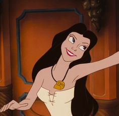 the animated character from disney's princess poca is pointing at something in front of her