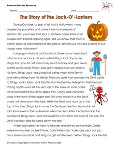 the story of jack - o'lanterner is shown in this worksheet