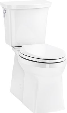 a white toilet with its lid up and the seat down, is shown in front of a white background