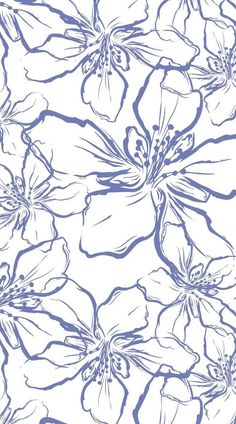 a blue and white flower pattern on a white background, with the outlines of flowers