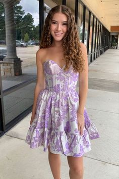 Light Blue Floral Print A-Line Homecoming Dress Classy Homecoming Dress, Modest Homecoming Dresses, Red Mermaid Prom Dress, Elegant Homecoming Dresses, Floral Homecoming Dresses, Lavender Prom Dresses, Prom Dress Trends, Mermaid Prom Dresses Lace, Short Homecoming Dresses