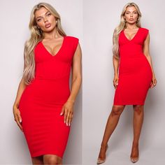 Beautiful, Red Mini Bodycon Dress Featuring: Corset Top Detail, V-Neckline, Shoulder Pads, Corset Waist & Back Zipper Closure. Quality, Body Sculpting Fabric, That Is Soft And Has High Stretch For Comfort. Flattering, Fitted Dress That Hugs Your Curves & Makes For A Beautiful Fit. Available Now In Sizes S-L. Size: S (Us 4-6) Size: M (Us 8-10) Size: L (Us 12-14) Recommended Size: True To Size 95% Polyester 5% Spandex Ships In 5-7 Days Red Bodycon Sleeveless Mini Dress, Red V-neck Dress For Spring Date Night, Bodycon V-neck Dress For Summer Date Night, Summer Bodycon V-neck Dress For Date Night, Summer Sheath V-neck Dress For Date Night, Stretch Sleeveless V-neck Dress For Night Out, Summer V-neck Bodycon Knee-length Dress, Red Sleeveless Bodycon Dress For Spring, Chic Red V-neck Midi Dress