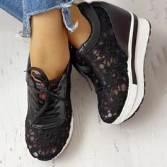 SKU:YZ471Style:FashionPattern Type:PatchworkMaterial: Polyester/RubberOccasion: CasualPackage Include:1*SneakersHeel Height:4.5CM Trending Womens Shoes, Shoe Wardrobe, Fantastic Shoes, Lace Splicing, All About Shoes, Pretty Shoes, Sneaker Heels, Trendy Shoes, Stylish Shoes