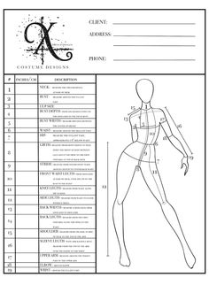 an image of a mannequin's body and measurements for the costume design