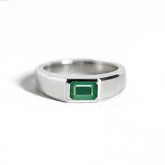 Item Details: One natural 7x5mm emerald cut emerald. The top width of this ring is 6mm wide and the base of the ring is 3.5mm wide. Please note, we can set antique/heirloom diamonds in this setting. Set in your choice of platinum or 14K white, yellow, or rose gold. Please allow 2-3 weeks for production & delivery. Emerald Signet Ring, Wide Engagement Ring, Emerald Silver Ring, Mens Diamond Band, Family Ring, Happy Jewelry, Wedding Ring Styles, Wedding Day Jewelry, Plastic Ring