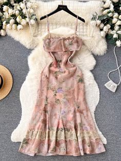 Spaghetti strap dress,Floral halter dress, waist fairy mermaid dressMaterial: blendeColor:as pictureStyle:fairyFeatures:floralSize(CM): S,M,L1inch=2.54cmS:length:102,bust：80-92，waist:65&ltp&gtM:length:103,bust：84-98，waist:69&lt/p&gt&ltbr/&gt&ltp&gtL:length:104,bust：88-100，waist:73&lt/p&gt&ltbr/&gt&ltp&gtNote:Due to different measurement methods,there will be 1-3 error(unite:cm), please understand.&lt/p&gt&ltbr/&gt Summer Fairy Dress With Floral Print For Garden Party, Summer Floral Print Fairy Dress For Garden Party, Fitted Floral Print Fairycore Dresses, Fairycore Floral Print Sleeveless Dress, Pink Fairy Style Summer Dress, Pink Fairy Dress For Summer, Spring Fairy Sleeveless Dress, Fairy Style Sleeveless Summer Dress, Floral Halter Dress