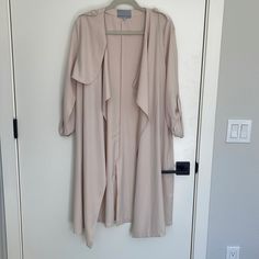 Super Light Weight And Feminine Overcoat From Modern Citizen. Never Worn!! Has Pockets Cute Styled With Jeans And Boots Or Can Be Worn With Shorts And Your Favorite Heels!! Beige Open Front Outerwear For Work, Neutral Open Front Outerwear For Spring, Elegant Cream Open Front Outerwear, Elegant Cream Open-front Outerwear, Beige Outerwear For Fall Brunch, Cream Open Front Outerwear For Day Out, Elegant Long-sleeved Outerwear For Day Out, Neutral Outerwear For Spring Layering, Cream Open Front Outerwear For Work