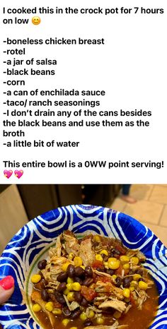 a person holding a bowl of food in front of the caption that reads, i cooked this fine crock pot for 7 hours on low carb