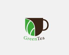 the logo for green tea, which is designed to look like a cup with leaves on it