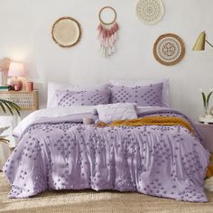 PRICES MAY VARY. MATERIAL: This twin bedding features a year-round pre-washed microfiber fabric. The hypoallergenic filling in the comforter, made of ultra fine fibers, provides exceptional warmth and coziness. POM TUFTED DESIGN: Thick tufted pompom, this purple comforter is designed in unique boho style with diamond motifs, also coming with a pintuck décor pillow, which perfectly endows your bedroom in a chic and luxury style. Also suitable for dorm bedding. PACKAGE & SIZE: Reasonable price mor Purple Comforter Set, Purple Comforter, Full Comforter Sets, Purple Bedding, Twin Comforter Sets, Bed Comforter Sets, Twin Comforter, Bed In A Bag, Queen Comforter Sets