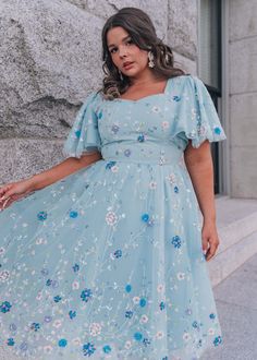 Shimmer Dress Plus Size Garden Party Outfit, Blue Floral Short Sleeve Party Dress, Whimsical Blue Dress For Dress-up, Blue Floral Princess Dress, Light Blue Floral Embroidered Short Sleeve Dress, Plus Size Blue Dress, Ui Ux Design Website, Blue Floral Dress, Flowy Fit With Short Sleeves, Ux Design Website