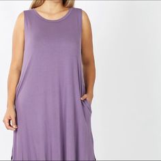 Cute, Lightweight, Sleeveless Dress With Side Slits And Pockets! Beautiful Purple Color. Lots Of Stretch. Excellent Condition Pit To Pit: 19.5” Shoulder To Hem: 48” In Front, 52” In Back Casual Sleeveless Midi Dress With Side Slits, Solid Color Sleeveless Maxi Dress With Side Slits, Sleeveless Solid Maxi Dress With Side Slits, Casual Sleeveless Maxi Dress With Side Slits, Spring Sleeveless Maxi Dress With Side Slits, Sleeveless Summer Midi Dress With Side Slits, Sleeveless Sundress With Side Slits, Spring Sleeveless Knee-length Dress With Side Slits, Sleeveless Spring Dress With Side Slits