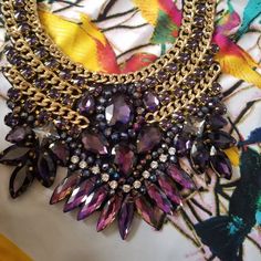 Purple Crystal Bib Necklace Gold Chain Edging Purple Stone Detail Gold Hardware Weddings, Church, Target Lol Never Worn, Nwot Purple Jeweled Necklace For Formal Occasions, Purple Party Jewelry, Purple Jeweled Necklaces For Party, Purple Costume Jewelry For Wedding, Purple Costume Jewelry For Party, Formal Purple Jeweled Necklace, Glamorous Purple Jewelry For Party, Purple Jeweled Necklace For Party, Purple Jeweled Jewelry For Wedding