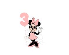 the minnie mouse character is flying through the air with her number three balloon in front of her