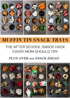 muffin tin snack trays filled with snacks and the words muffin tin snack trays