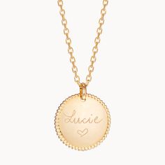 Accessorize with personality and choose our Beaded Disc Necklace for the perfect personalized jewellery gift. A classic disc surrounded by delicate beads in your choice of three metals, paired with your own hand-engraved message. 18K Champagne Gold Plated, 925 Sterling Silver or 18K Rose Gold PlatedBeaded Disc Charm: 0.8 x 0.8Secure clasp fasteningHand-engraved in our Paris workshopSent with love in a complimentary gift boxAny slight variations in lettering depth, spacing and alignment from the Engraved Yellow Gold Coin Necklace As Gift, Engraved Round Beads Jewelry As Gift, Engraved Round Beads Jewelry For Gifts, Personalized Yellow Gold Jewelry With Round Beads, Engraved Disc Jewelry For Mother's Day, Engraved Round Disc Jewelry For Mother's Day, Yellow Gold Round Disc Necklace With Engraving Option, Yellow Gold Disc Jewelry With Engraving Option, Customizable Necklace Gift For Her