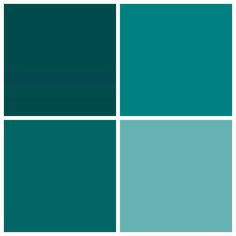 four squares with different shades of teal and blue in the middle one is white