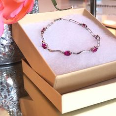 Beautiful Condition! Sparkly Ruby And 10 Karat White Gold Bracelet. White Gold Bracelet, Womens Jewelry Bracelets, Lady In Red, Gold Bracelet, Ruby, White Gold, Women Jewelry, Bracelet, 10 Things