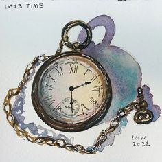 a drawing of a pocket watch on a chain