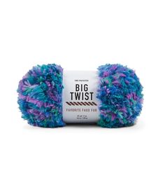 a blue and purple yarn ball with the words big twist written in white on it