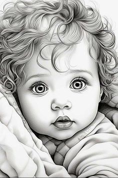 a black and white drawing of a baby