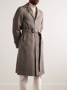 SAMAN AMEL Belted Wool-Twill Coat for Men | MR PORTER Designer Belted Outerwear For Business, Designer Formal Belted Outerwear, Formal Wool Coat With Belted Cuffs And Notch Lapel, Designer Belted Outerwear For Formal Occasions, Designer Wool Belted Outerwear, Tailored Outerwear With Belted Cuffs For Formal Occasions, Formal Long Wool Coat With Belted Cuffs, Tailored Long Wool Coat With Belt, Tailored Long Belted Wool Coat