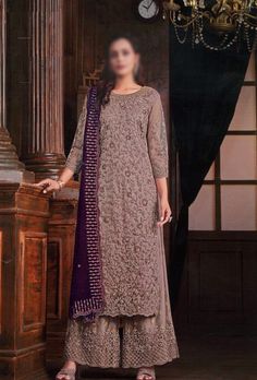 Mauve Heavy Embroidered Net Designer Palazzo Salwar Kameez Suit Banarsi Suit Design, Banarsi Suit, Pakistani Salwar Suit, Patiyala Dress, Celana Fashion, Butterfly Net, Designer Salwar Kameez, Regal Elegance, Pakistani Salwar