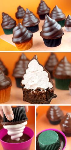 there are many different pictures of cupcakes with frosting on top and bottom