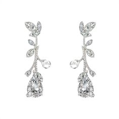 Diamond Citrus Vine Earrings | Over The Moon Luxury Diamond White Earrings With Gemstones, Luxury White Diamond Crystal Earrings, Luxury Formal Earrings With Stone Setting, Luxury White Gold Gemstone Cluster Earrings, Luxury White Topaz Earrings For Wedding, Luxury Brilliant Cut Linear Earrings For Evening, Luxury Silver Linear Earrings With Diamond Accents, Movie Jewelry, Jewelry 2024