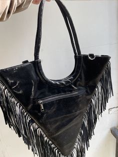 Fashion Cool Large Casual Luxury Shoulder Bags Triangle Fringe Tote Designer Rivets Women PU Leather Luxury Shoulder Bags, Casual Luxury, Rivets, Cross Body Handbags, Shoulder Bags, Pu Leather, Shoulder Bag, Handbags, Leather