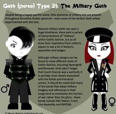 Corp Goth, Military Chic, Casual Goth, Romantic Goth, Goth Art