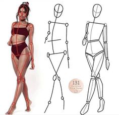 a woman in a bodysuit with lines drawn on it and an image of a mannequin's torso