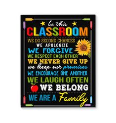 a classroom poster with the words we are a family and sunflowers on it