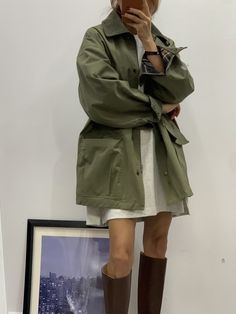 Green Army Jacket Outfit, Parka Outfit, Structured Fashion, Ootd Fall, Outfit Inspo Fall, Autumn Outfit, Cotton Jacket