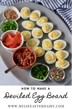 how to make deviled egg board with eggs and other ingredients on a platter