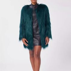 This Gorgeous Faux Fur Jacket Is Quite Amazing And Runway Ready. Heads Will Turn This Holiday Season When You Walk In The Room With This Stunner On. Nwot. Never Worn. Free Teal Cashmere Hat Will Be Sent With The Jacket Upon Purchase Because It Matches And Belongs With The Coat Fluffy Fur Coat For Fall Party, Faux Fur Long Sleeve Outerwear With Feather Trim, Faux Fur Outerwear With Feather Trim And Long Sleeves, Fall Faux Fur Outerwear With Feather Trim, Fall Long Coat With Feather Trim, Long Coat With Feather Trim For Fall, Fluffy Winter Party Outerwear, Long Feather Trim Coat For Fall, Winter Long Sleeve Outerwear With Feather Trim