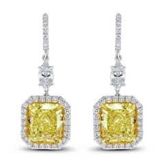 An exquisite pair of rare perfectly matched flawless fancy yellow diamonds set in a timeless... Mathias Lauridsen, Yellow Diamond Earring, White Diamond Earrings, Heart Center, Yellow Diamonds, Ville Valo, Fancy Yellow Diamond, Diamond Dangle Earrings, Halloween Painting