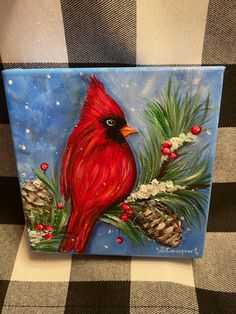 Red bird in the snow Painting Cardinals, Red Bird Painting, Class Painting, Quick Art, Animal Illustration Art, Christmas Cardinals