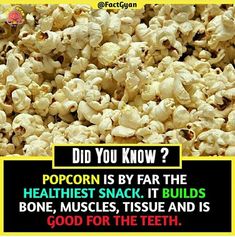 Food Facts Interesting, Popcorn Benefits, Food Health Benefits, Biology Facts, Brain Facts