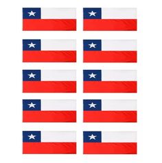 six red white and blue texas state flags with one star on each side, set against a white background