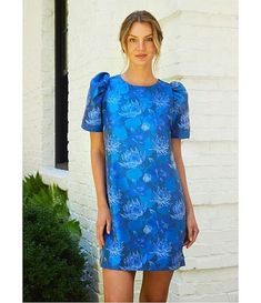 Abbey Glass Marty Floral Print Jacquard Round Neck Short Sleeve Shift Mini Dress | Dillard's Shift Mini Dress, Mini Shift Dress, Dillard's, Fall Fashion, Round Neckline, Personal Style, Autumn Fashion, Round Neck, Floral Print