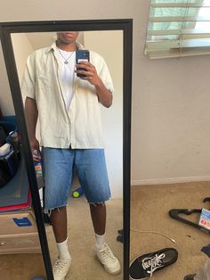 Linen shirt, beach men outift, beach fit, men summer outfit, jorts, jorts fit, blue jean shorts, blue jorts, white shirt Beach Fit Men, Linen Shirt Beach, Linen Outfit Men, Blue Shorts Outfit, Summer Outfits Men Beach, Blue Jeans Outfit Men, Men Summer Outfit, Linen Shirt Outfit, Summer Linen Shirt